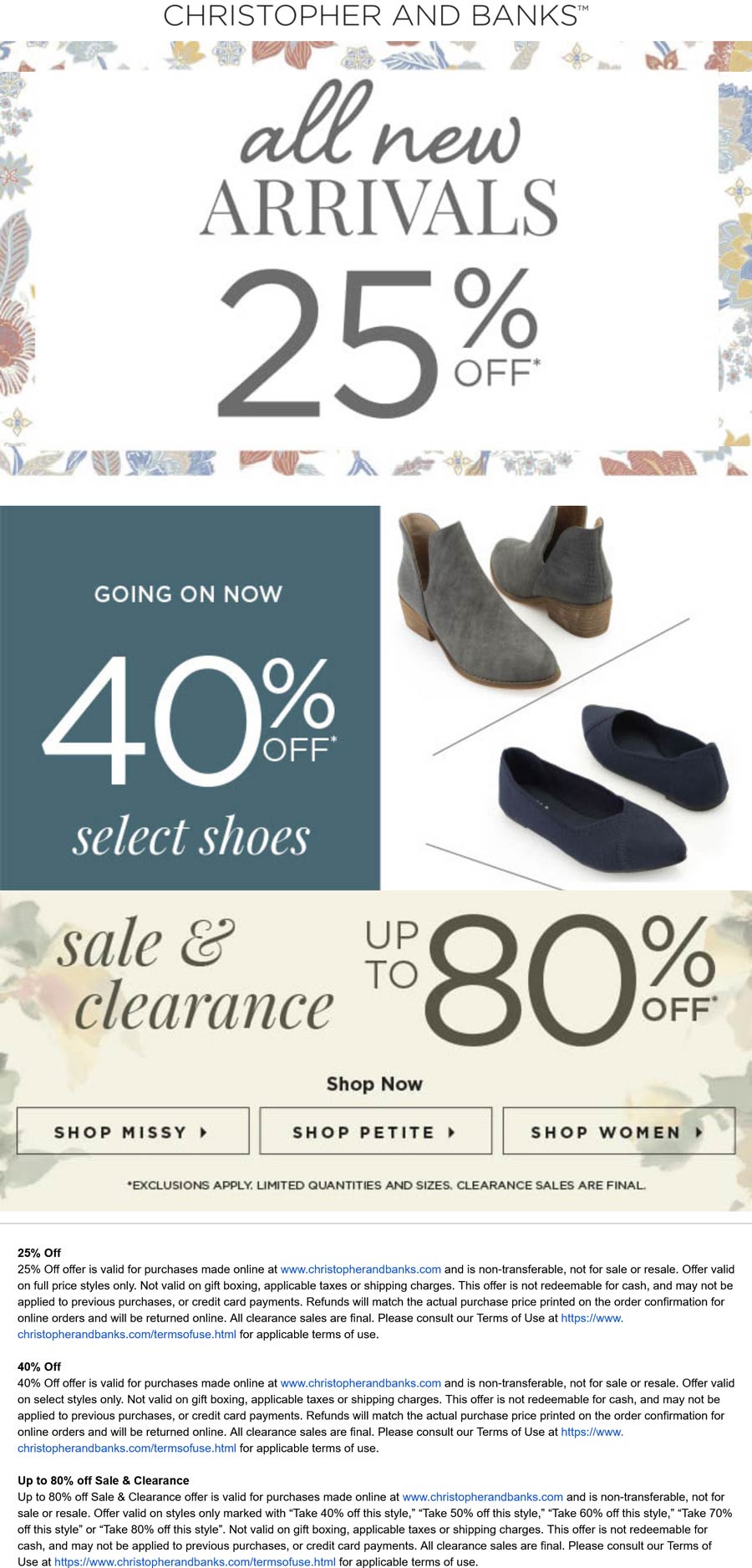 Christopher & Banks stores Coupon  25% off new arrivals & more at Christopher & Banks #christopherbanks 