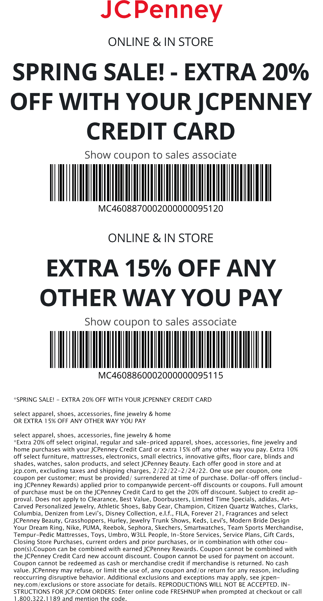 JCPenney stores Coupon  Extra 15% off today at JCPenney, or online via promo code FRESHNUP #jcpenney 