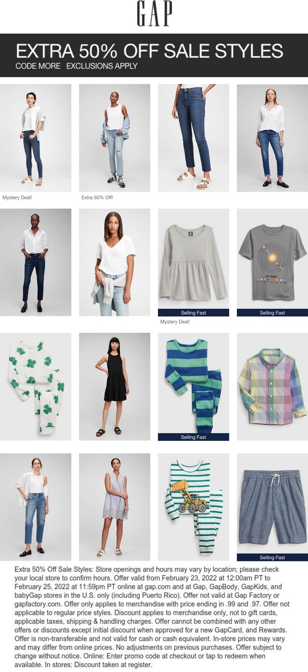 Gap stores Coupon  Extra 50% off sale styles at Gap, or online via promo code MORE #gap 