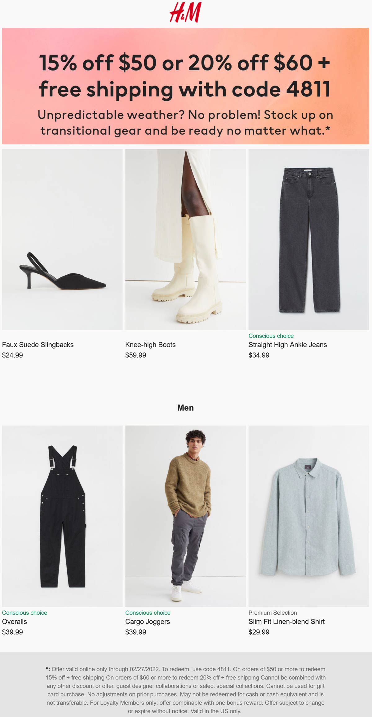 H&M stores Coupon  15-20% off $50+ at H&M via promo code 4811 #hm 