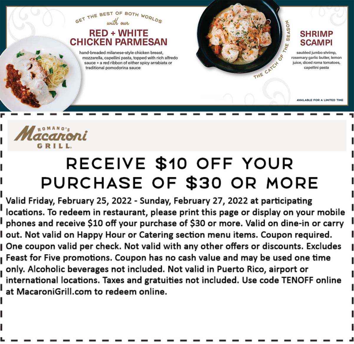 Macaroni Grill coupons & promo code for [March 2024]