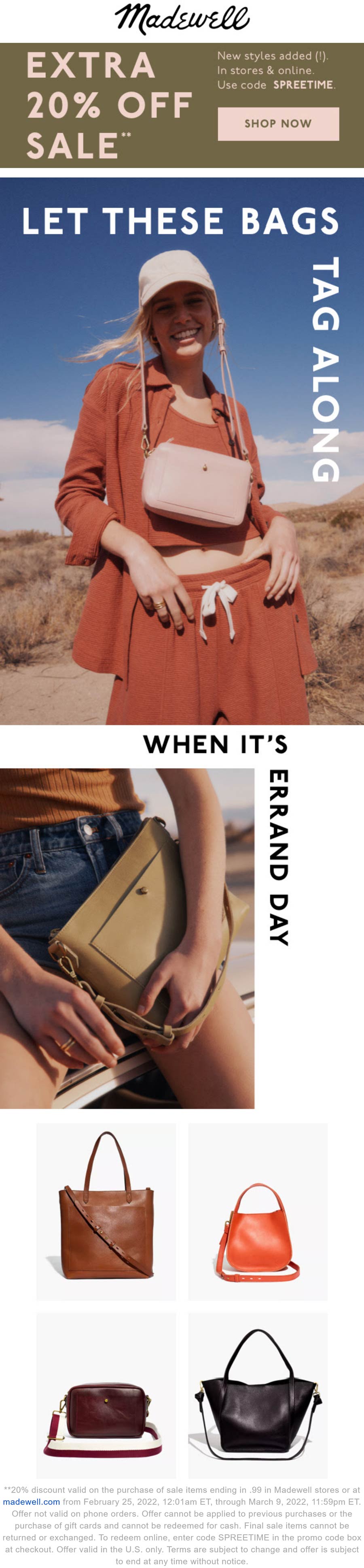 Madewell stores Coupon  Extra 20% off sale items at Madewell, or online via promo code SPREETIME #madewell 