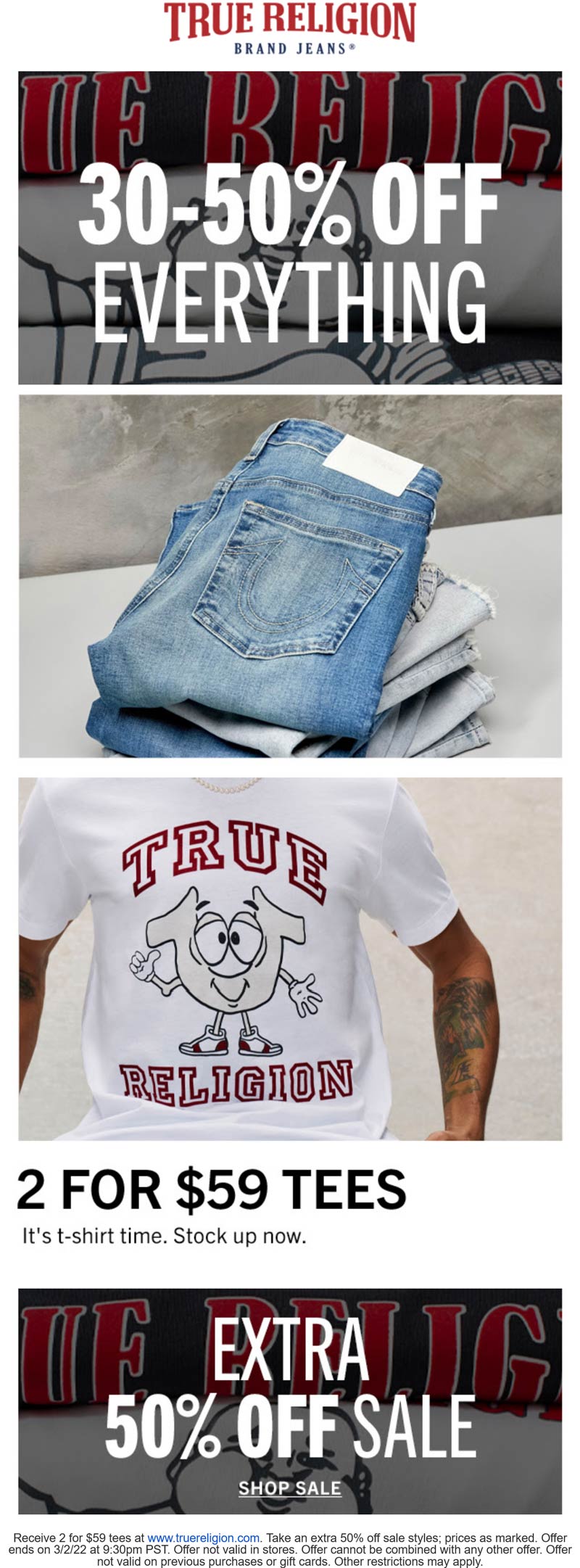 True Religion stores Coupon  30-50% off everything online at True Religion #truereligion 
