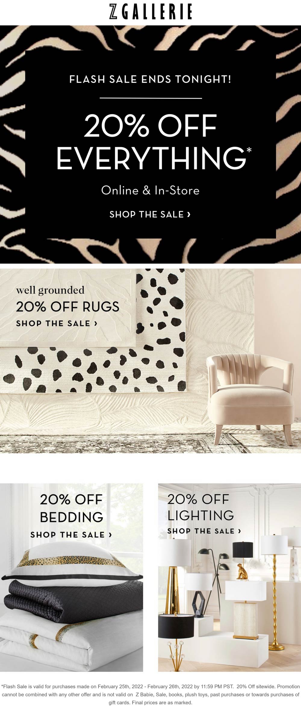 Z Gallerie stores Coupon  20% off everything today at Z Gallerie, ditto online #zgallerie 
