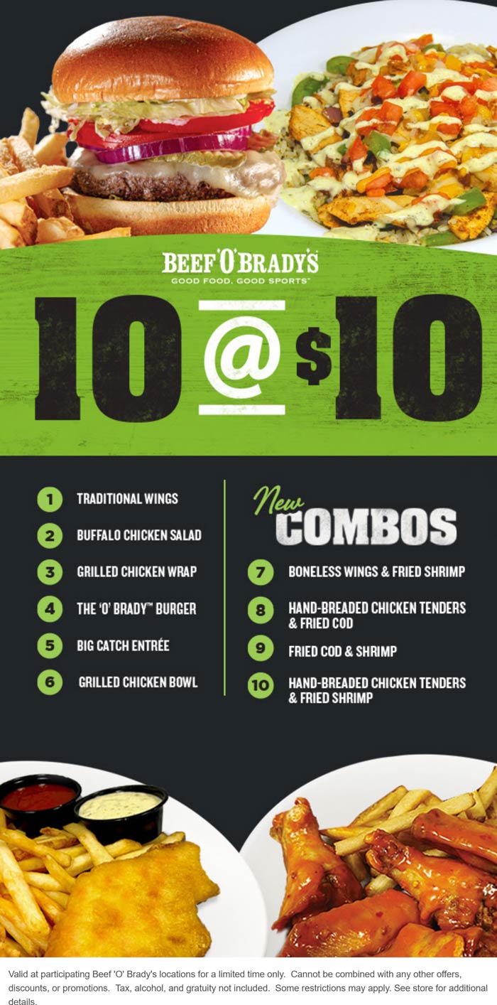 Ten $10 meals at Beef OBradys restaurants #beefobradys | The Coupons App®