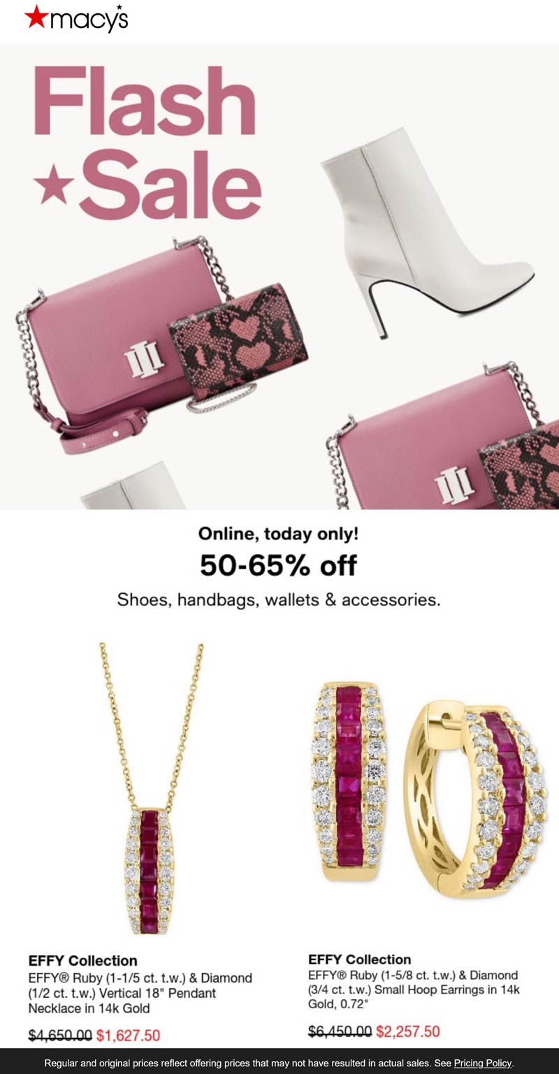 Macys stores Coupon  50-65% off shoes, handbags & accessories online today at Macys #macys 