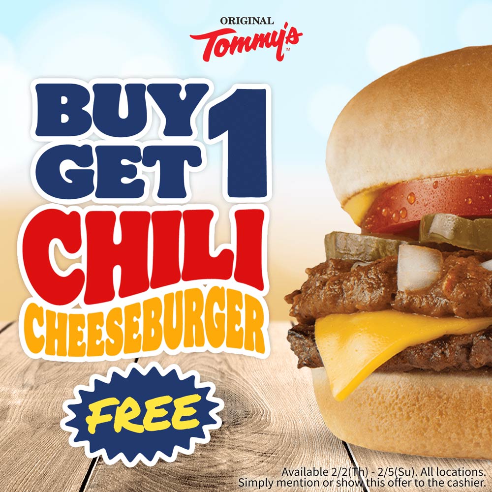 Original Tommys restaurants Coupon  Second chili cheeseburger free at Original Tommys #originaltommys 