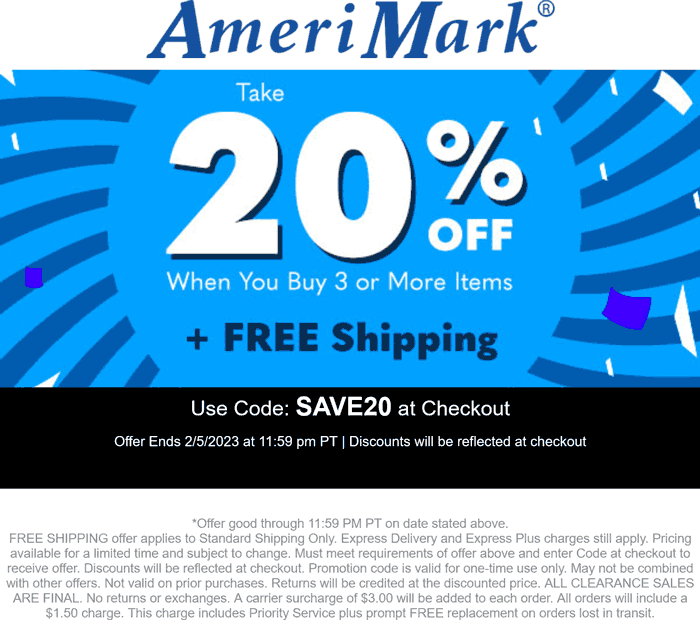 AmeriMark stores Coupon  20% off 3+ AmeriMark via promo code SAVE20 #amerimark 
