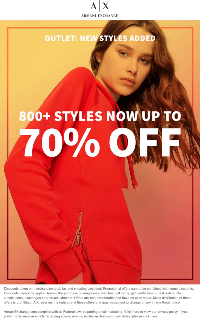 70 off 800 styles at Armani Exchange armaniexchange The Coupons App®
