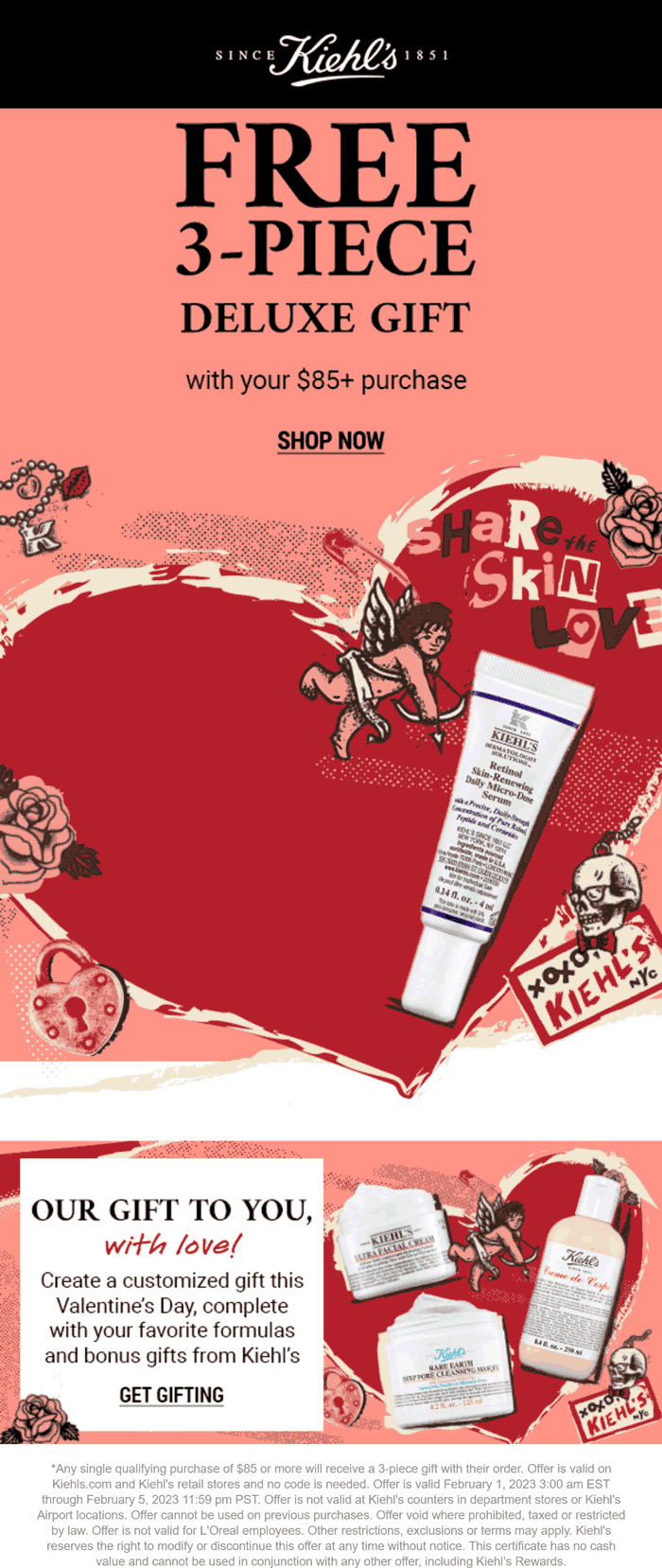 Kiehls stores Coupon  Free 3pc set on $85 today at Kiehls, ditto online #kiehls 