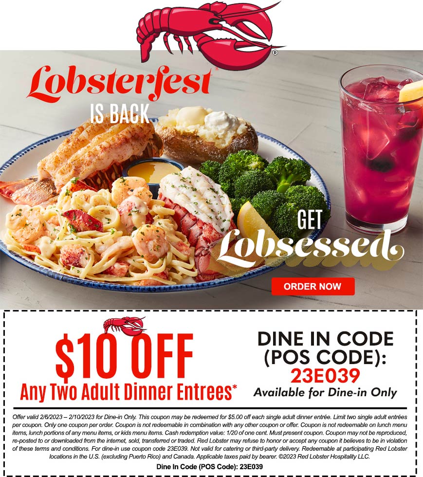 Red Lobster restaurants Coupon  $10 off 2 entrees at Red Lobster #redlobster 