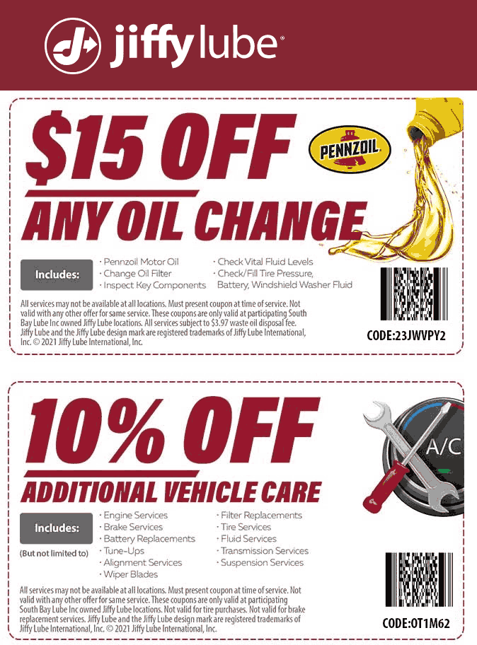 Jiffy Lube stores Coupon  $15 off any oil change at Jiffy Lube #jiffylube 