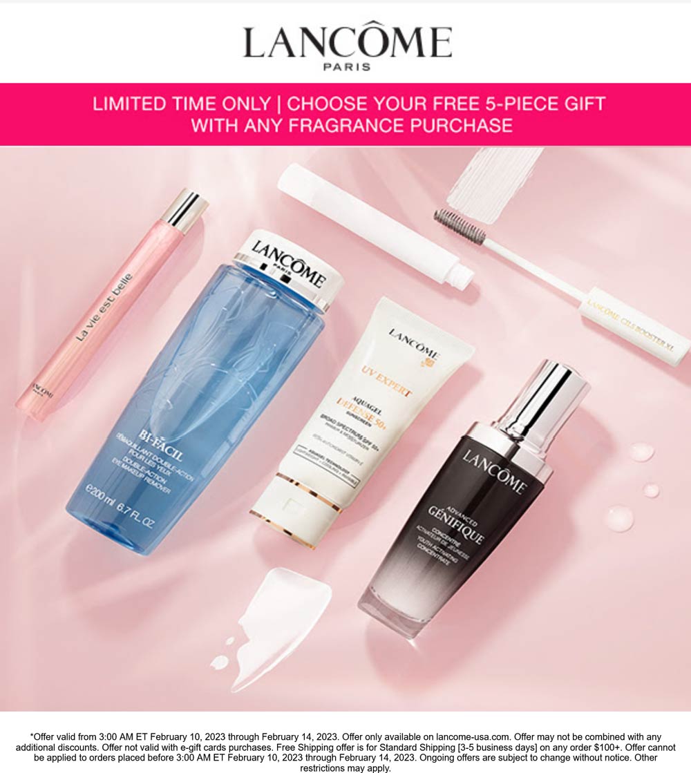 Lancome stores Coupon  Free 5pc set with any fragrance at Lancome #lancome 