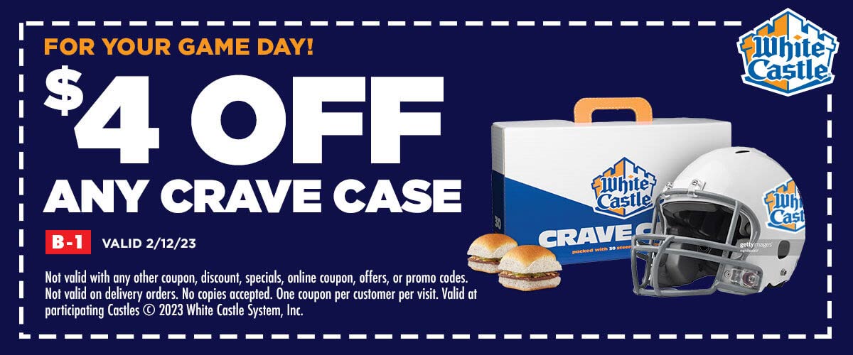 White Castle restaurants Coupon  $4 off any crave case Sunday at White Castle restaurants #whitecastle 