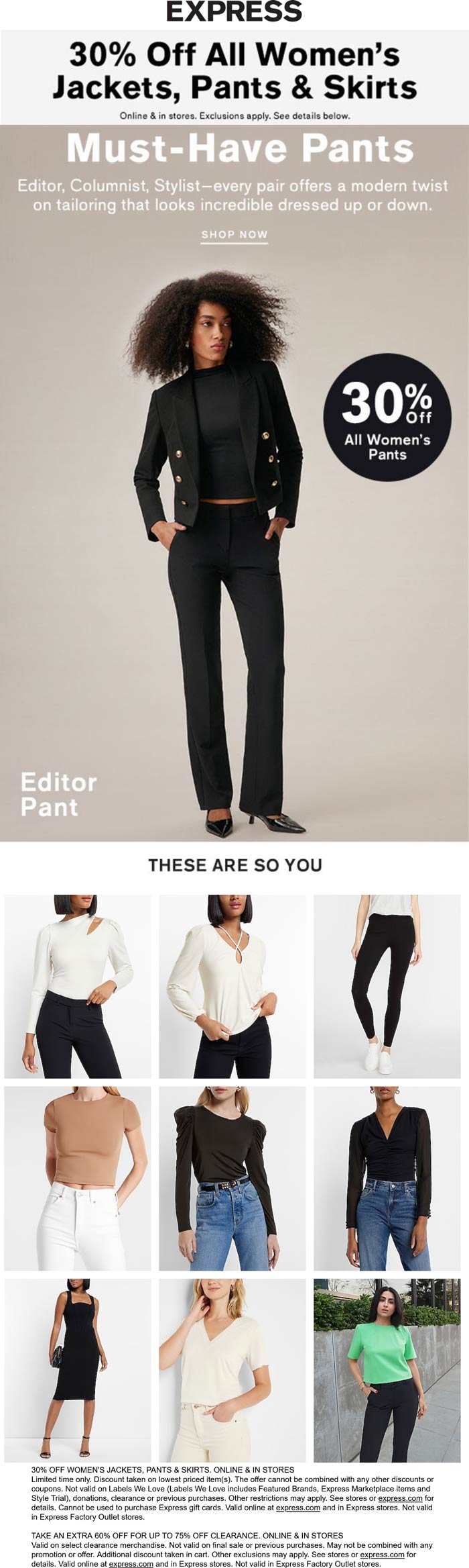 Express stores Coupon  30% off pants skirts & jackets at Express, ditto online #express 