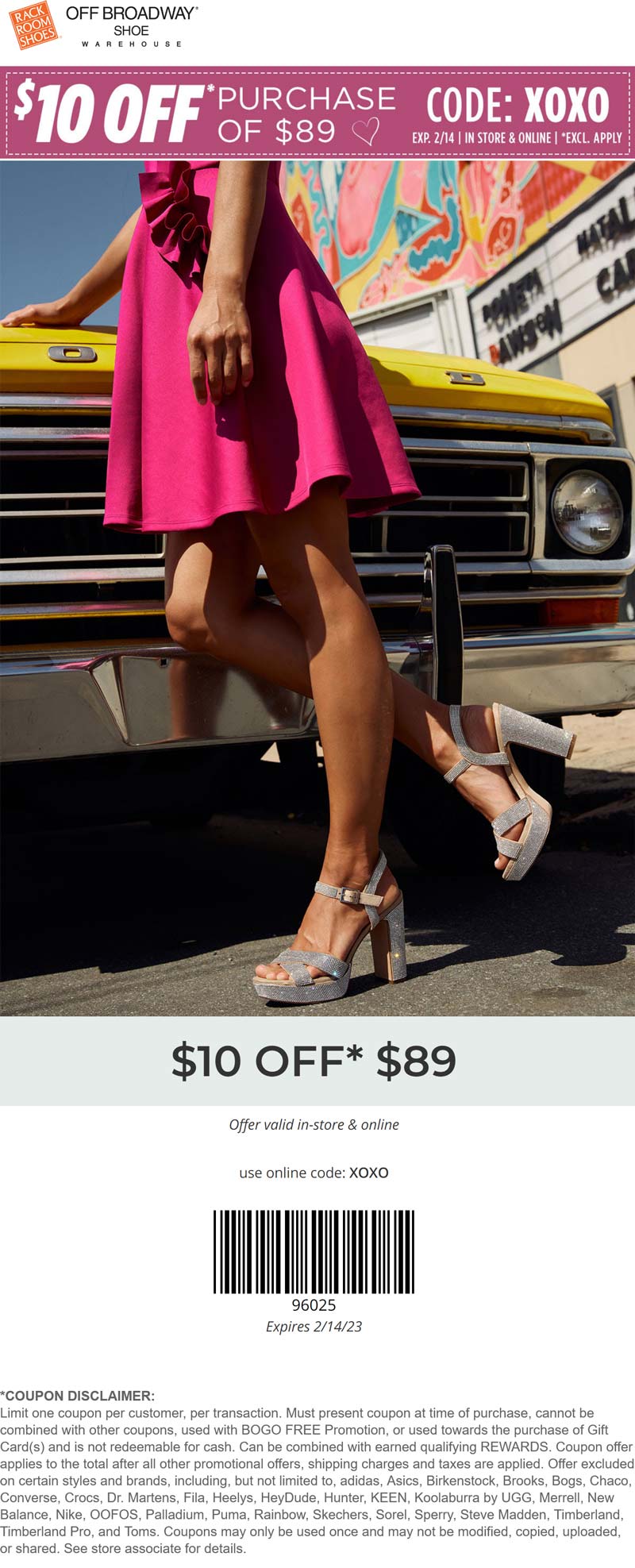 Off Broadway Shoe stores Coupon  $10 off $89 at Rack Room and Off Broadway Shoe Stores, or online via promo code XOXO #offbroadwayshoe 