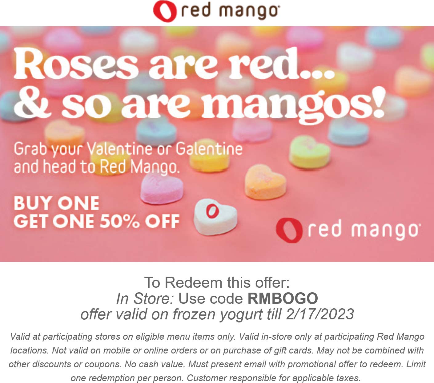 Red Mango restaurants Coupon  Second frozen yogurt 50% off at Red Mango #redmango 
