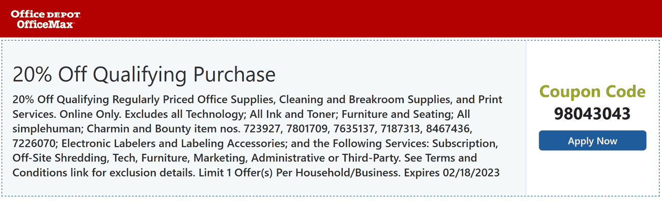 Office Depot stores Coupon  20% off supplies online at Office Depot via promo code 98043043 #officedepot 