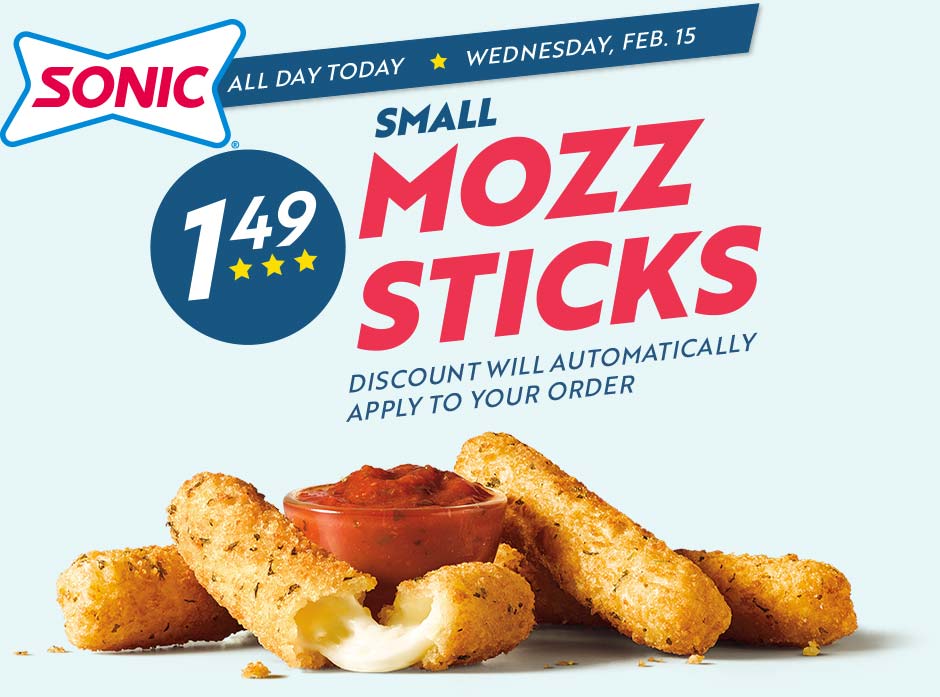 Sonic Drive-In restaurants Coupon  $1.49 mozzarella sticks today at Sonic Drive-In restaurants #sonicdrivein 