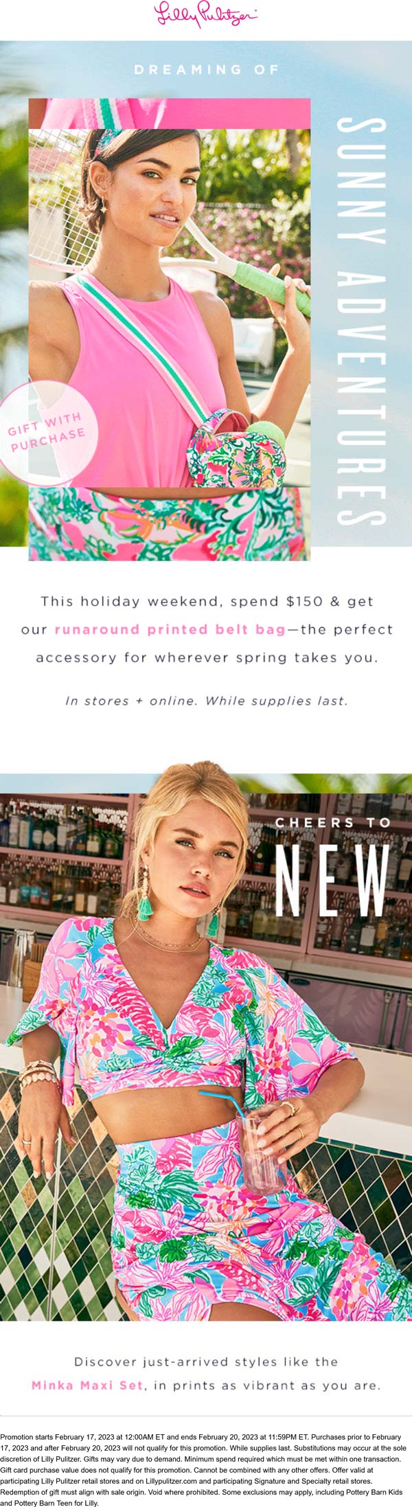 Free belt bag on 150 at Lilly Pulitzer, ditto online lillypulitzer
