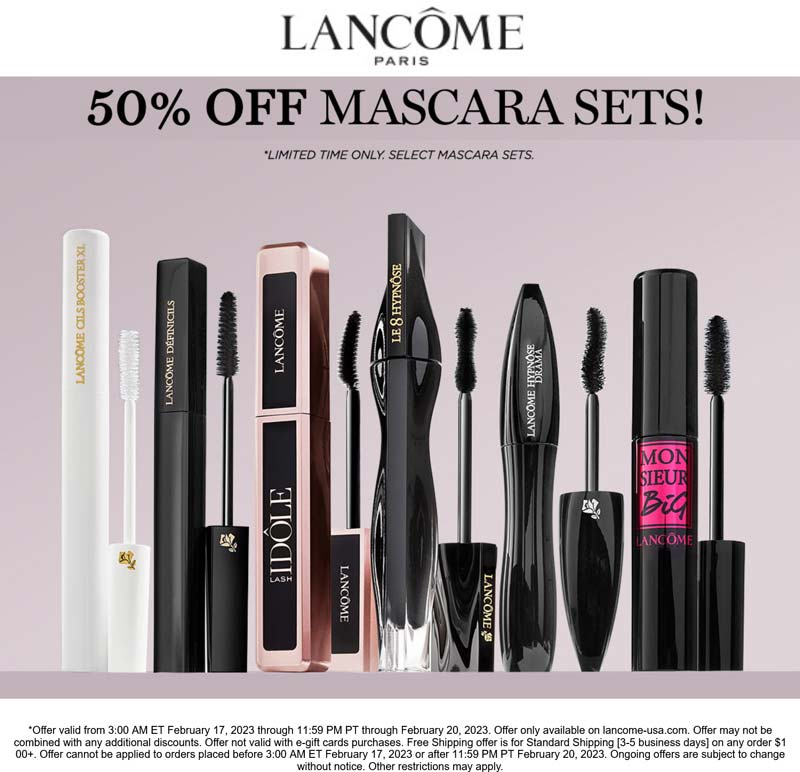 Lancome stores Coupon  50% off mascara sets today at Lancome #lancome 