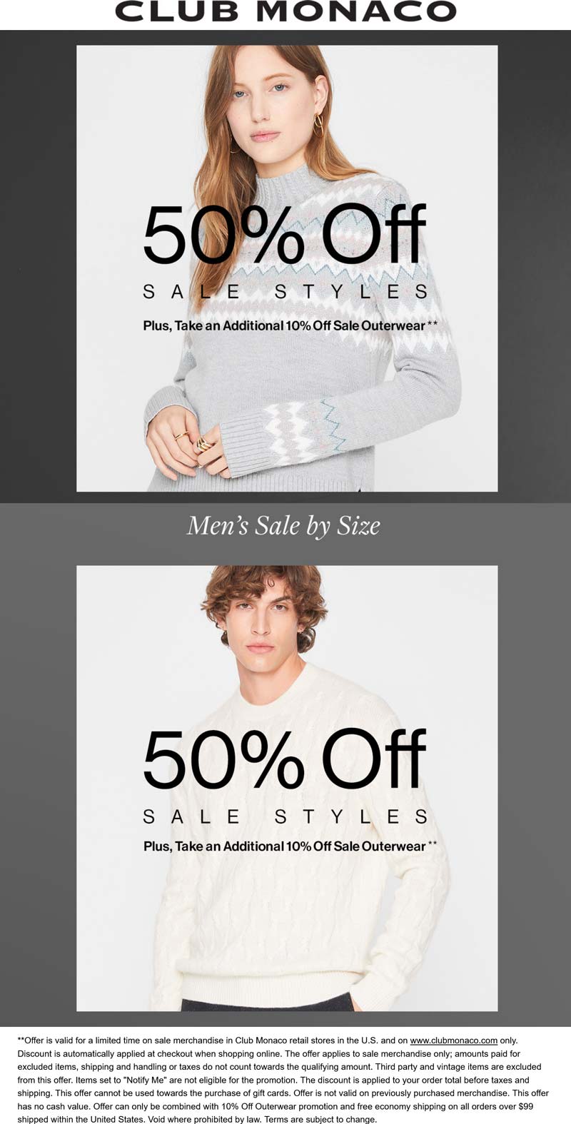 Club Monaco stores Coupon  Extra 50% off sale styles today at Club Monaco #clubmonaco 