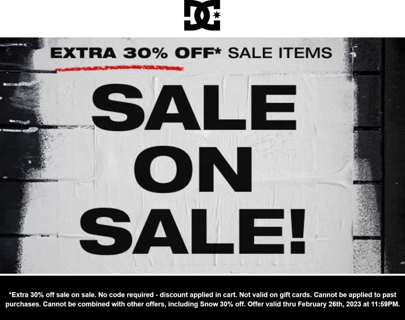 DC Shoes stores Coupon  Extra 30% off sale items at DC Shoes #dcshoes 