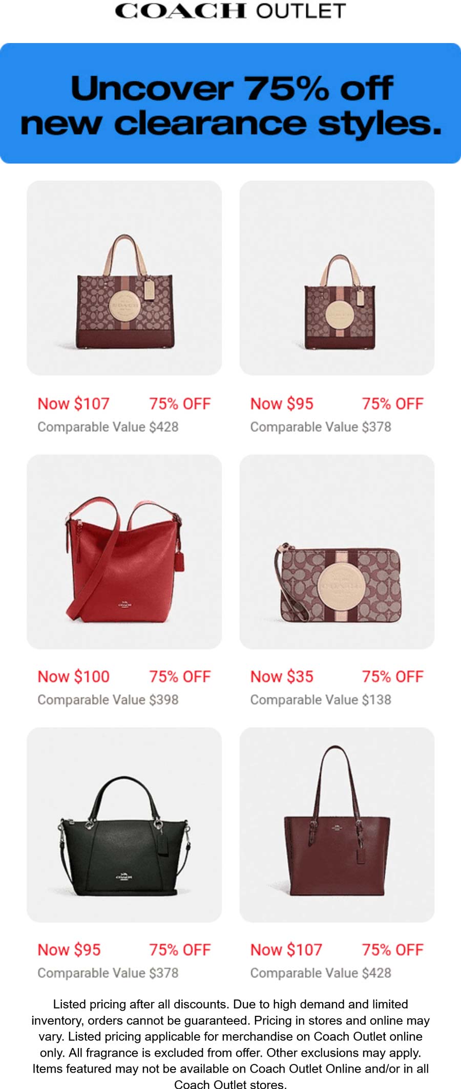 Coach Outlet stores Coupon  75% off clearance styles at Coach Outlet #coachoutlet 