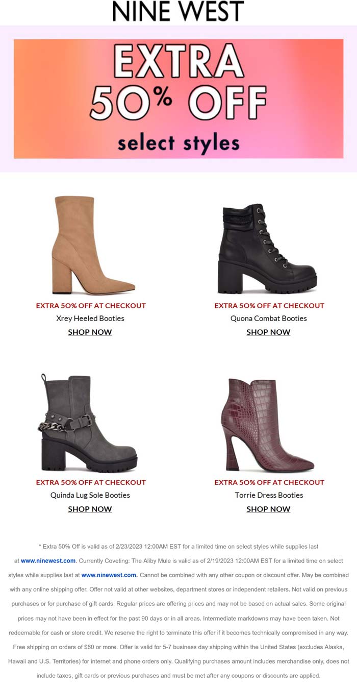 Nine West stores Coupon  Extra 50% off various winter styles at Nine West #ninewest 