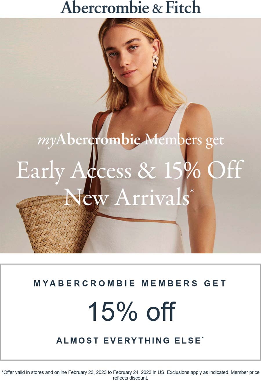 Abercrombie & Fitch stores Coupon  15% off online today at Abercrombie & Fitch #abercrombiefitch 