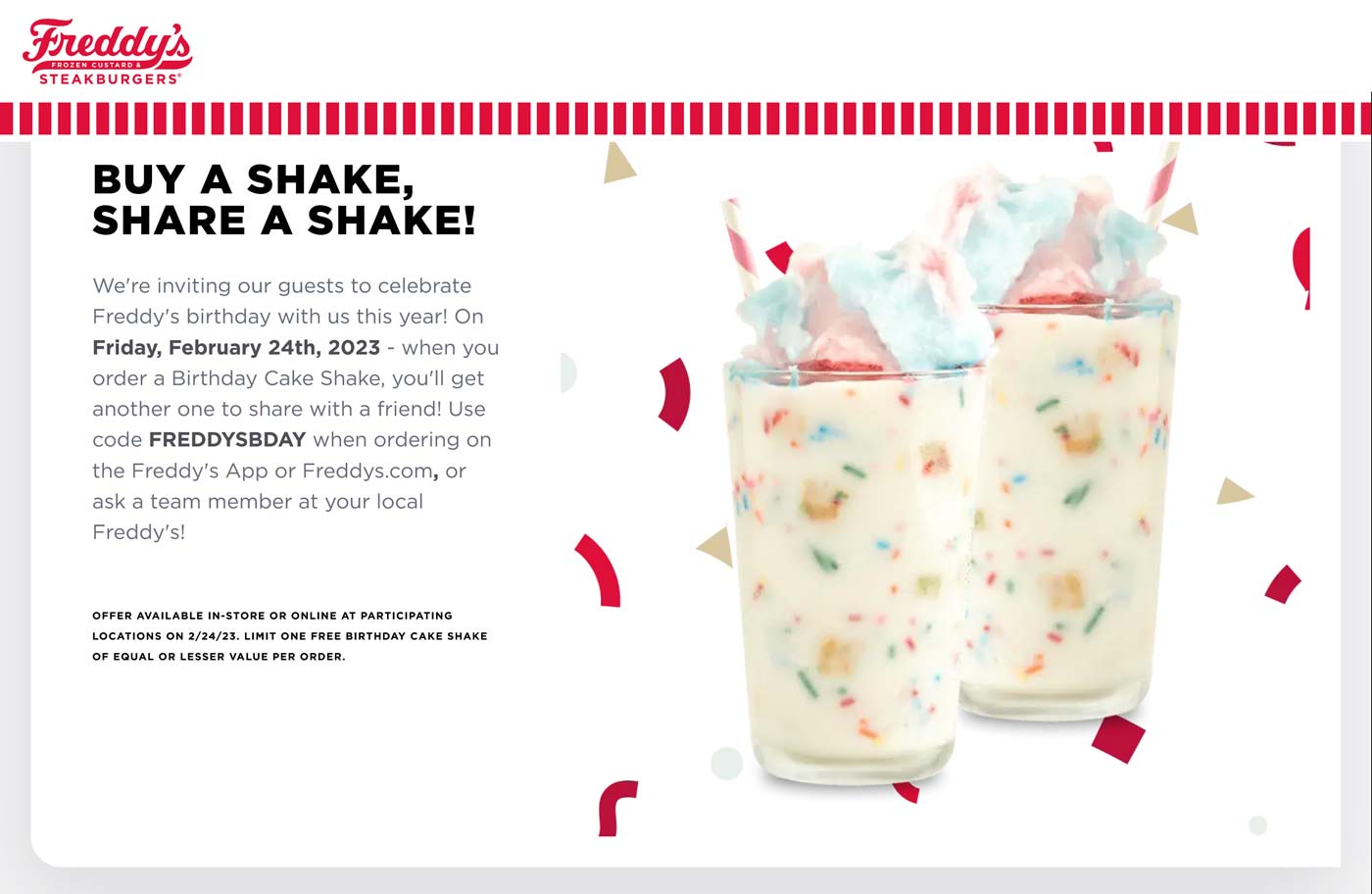 Second Shake Free Today At Freddys Frozen Custard Steakburgers Via Second Shake Free Today At Freddys Frozen Custard Steakburgers Via