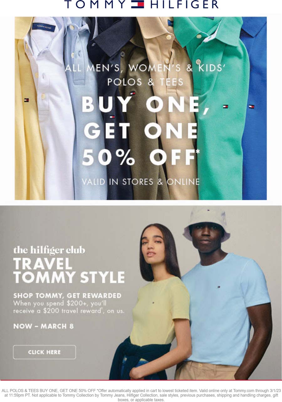Tommy Hilfiger stores Coupon  Second polo or tee 50% off online at Tommy Hilfiger #tommyhilfiger 