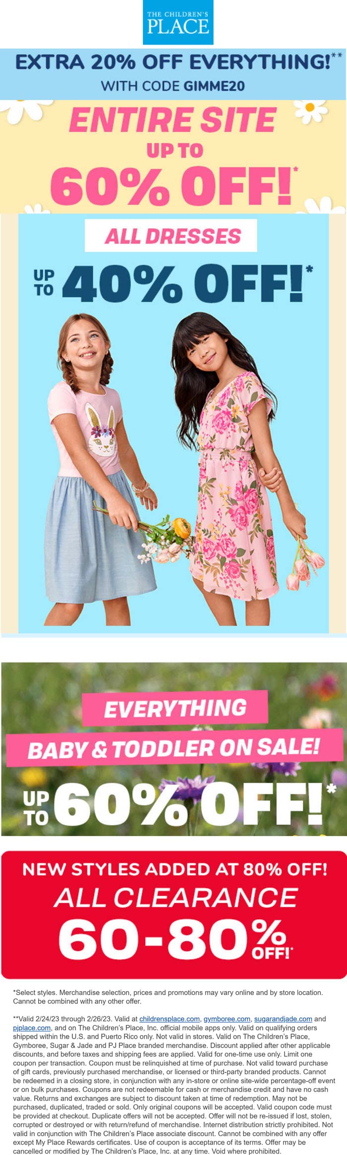 The Childrens Place stores Coupon  Extra 20% off everything online at The Childrens Place via promo code GIMME20 #thechildrensplace 