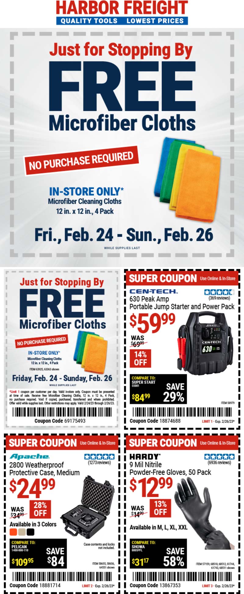 Harbor Freight stores Coupon  Free microfiber cloths at Harbor Freight Tools, no purchase necessary #harborfreight 