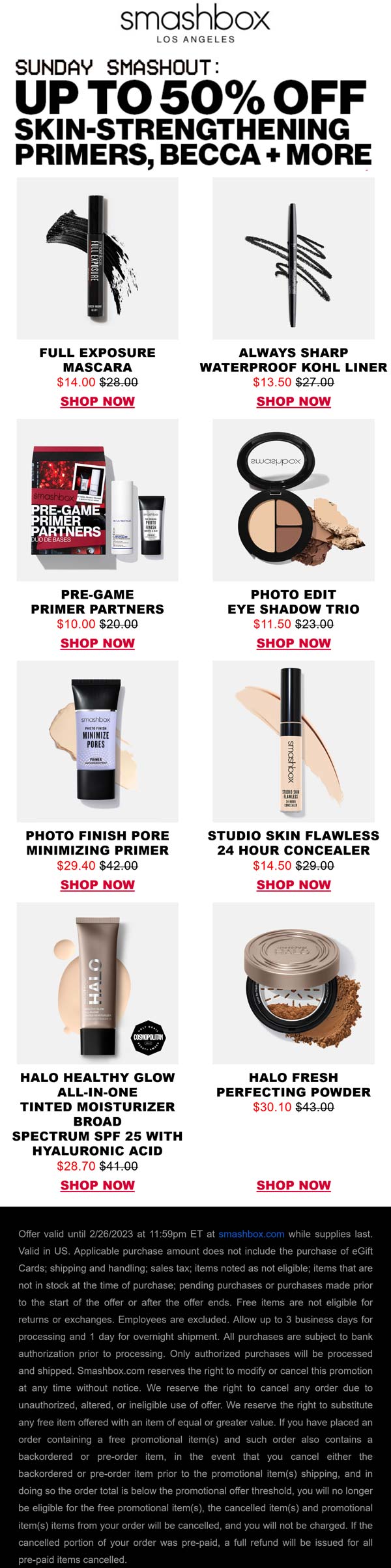 Smashbox stores Coupon  Various primers, becca & more are 50% off at Smashbox Cosmetics #smashbox 