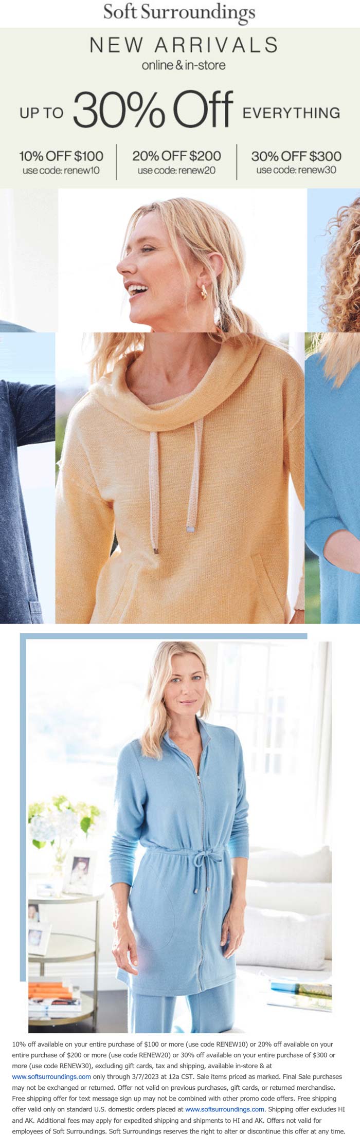 Soft Surroundings stores Coupon  10-30% off $100+ at Soft Surroundings, or online via promo code RENEW10 #softsurroundings 