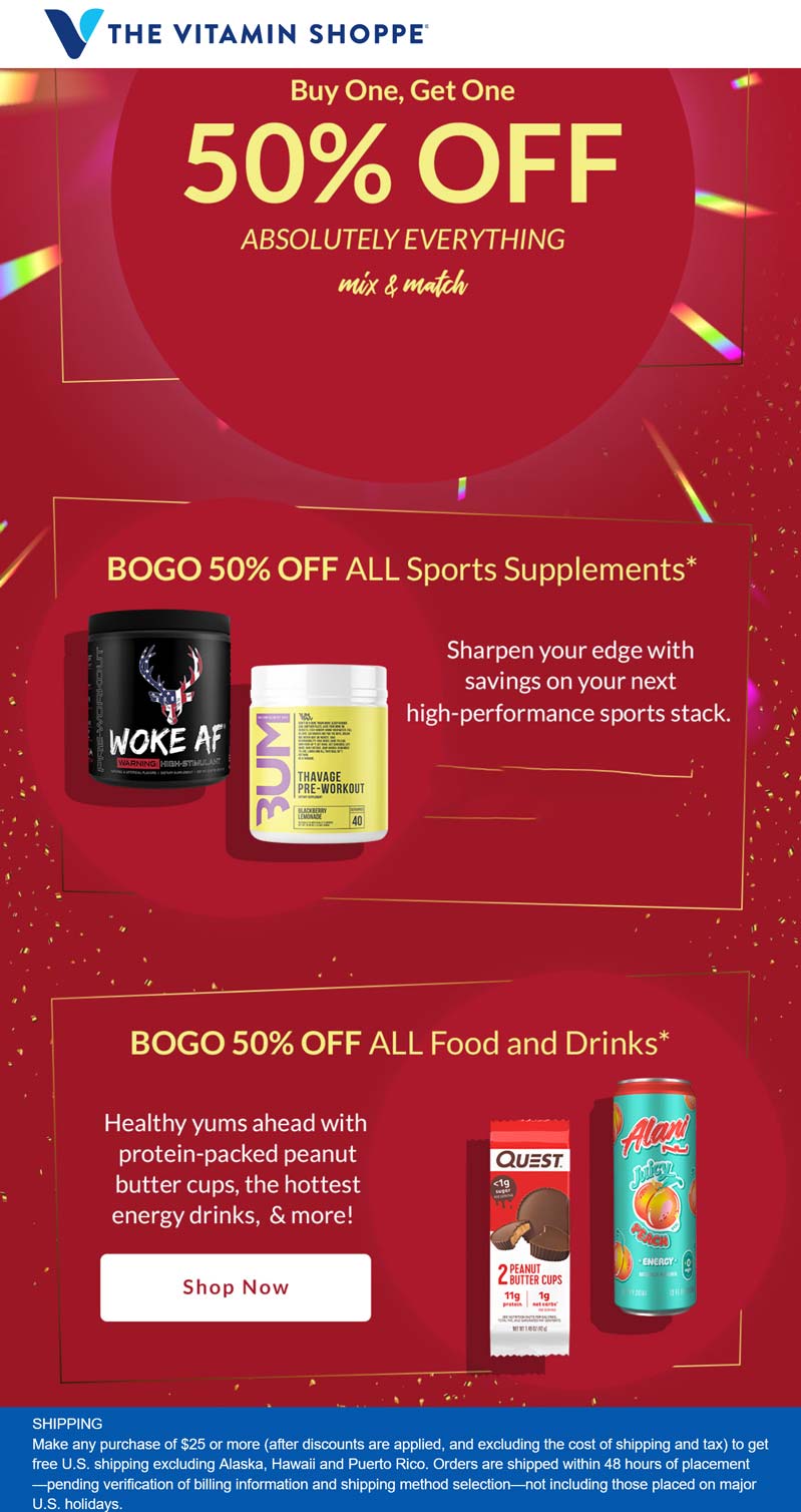 The Vitamin Shoppe stores Coupon  Second item 50% off on everything today at The Vitamin Shoppe, ditto online #thevitaminshoppe 