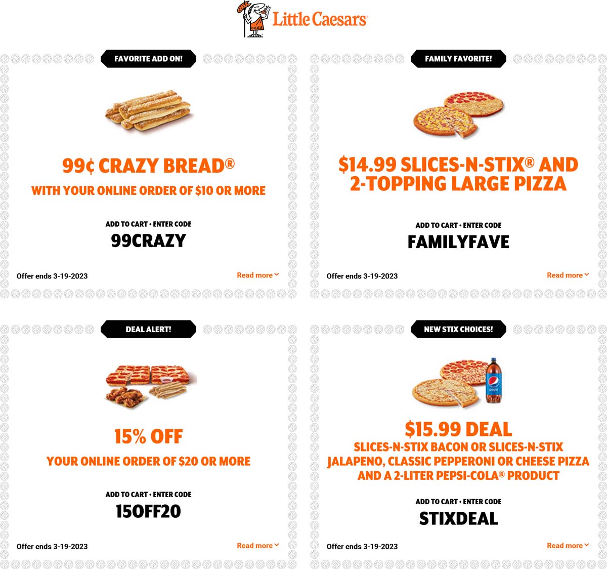 Little Caesars restaurants Coupon  15% off $20 & more at Little Caesars pizza via promo code 15OFF20 #littlecaesars 