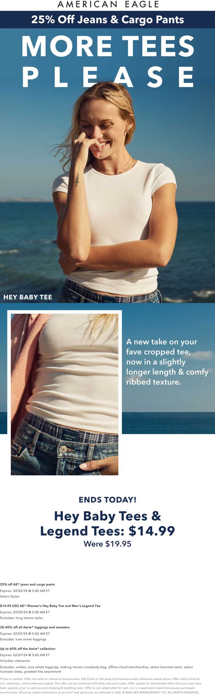25% off jeans & cargo pants today at American Eagle #americaneagle