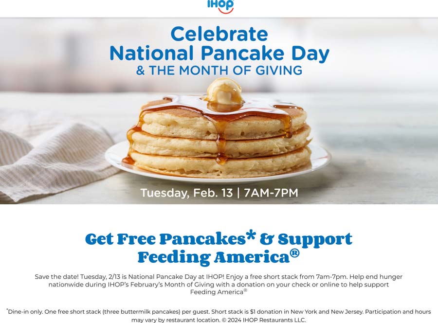 IHOP restaurants Coupon  3 free buttermilk pancakes with any donation the 13th at IHOP restaurants #ihop 
