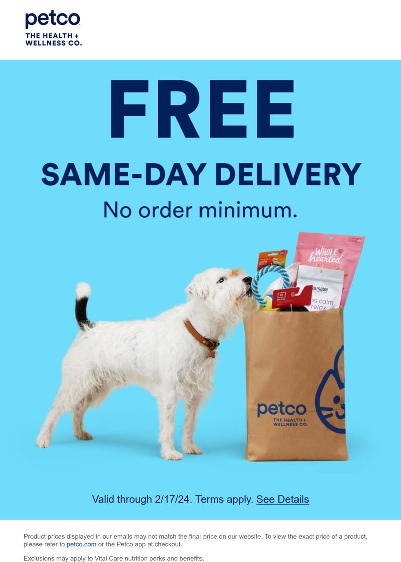 Petco restaurants Coupon  Free same-day delivery at Petco, no minimum order #petco 
