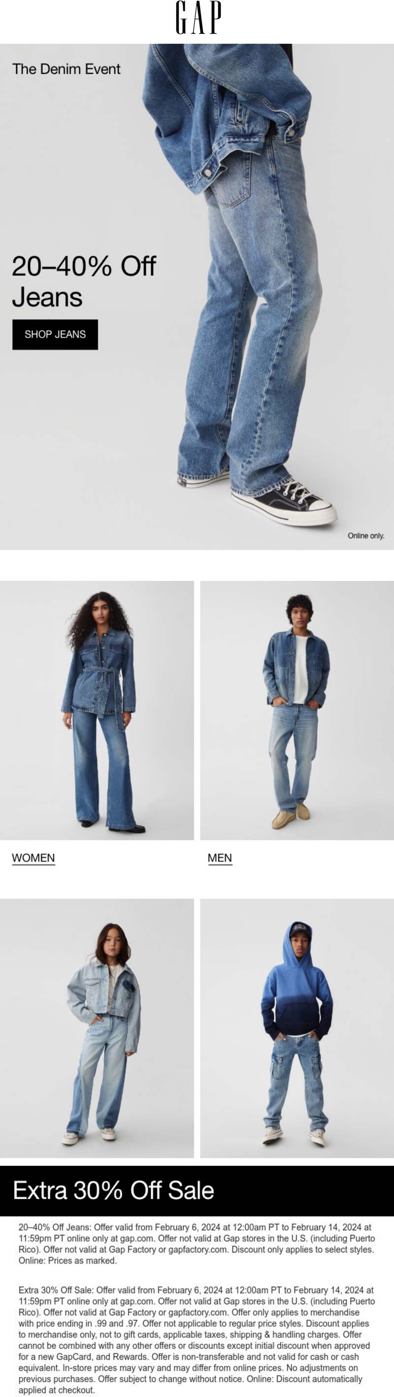 Gap stores Coupon  Extra 30% off sale items & 20-40% off jeans online at Gap #gap 