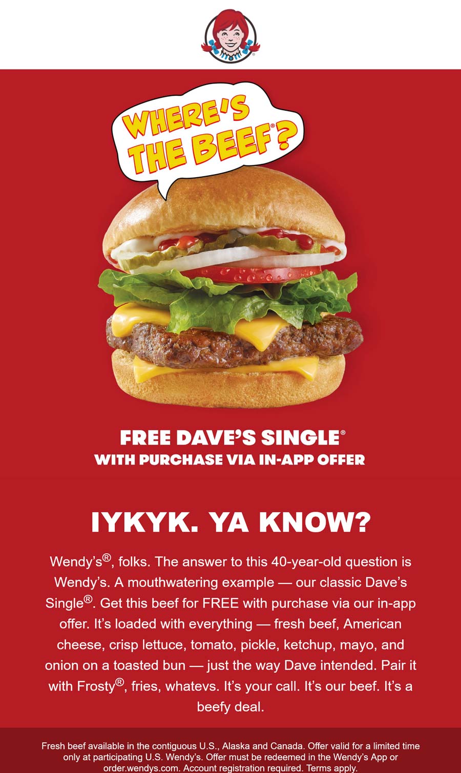 Wendys restaurants Coupon  Free single cheeseburger with mobile purchase at Wendys #wendys 