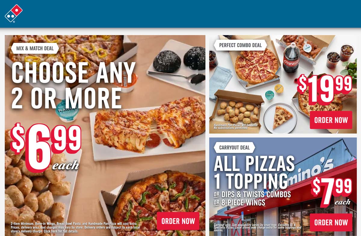 Dominos restaurants Coupon  All 1-topping pizzas or 8pc wings or dip twist combos = $8 carryout at Dominos pizza #dominos 
