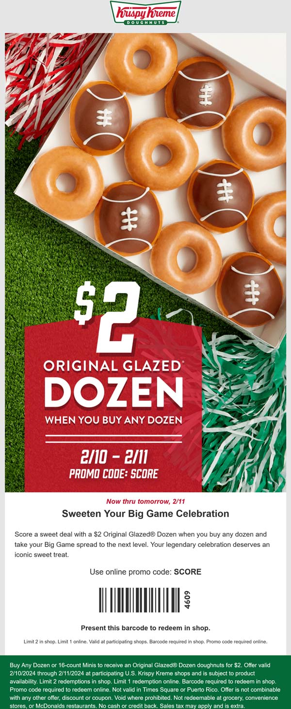 Krispy Kreme restaurants Coupon  Second dozen doughnuts for $2 today at Krispy Kreme #krispykreme 