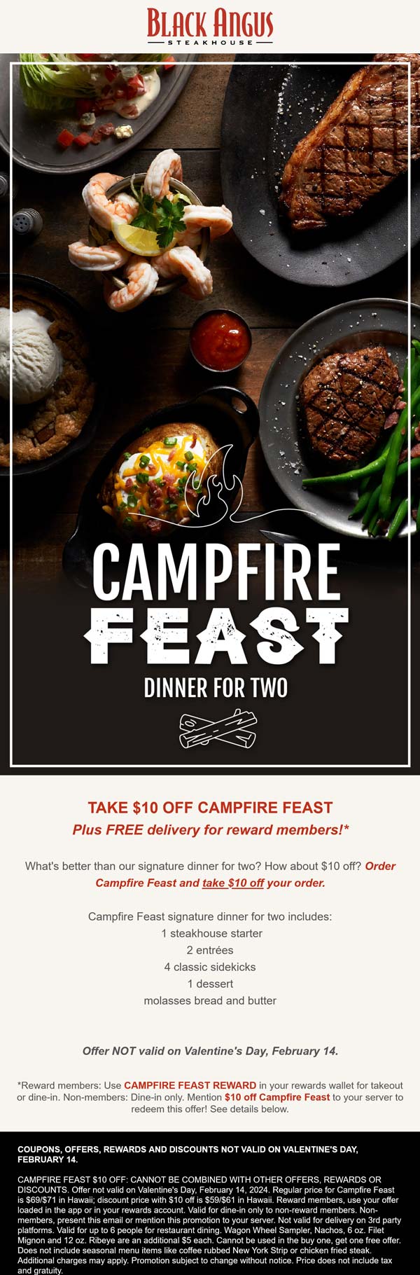 Black Angus restaurants Coupon  $10 off campfire feast for 2 at Black Angus steakhouse #blackangus 