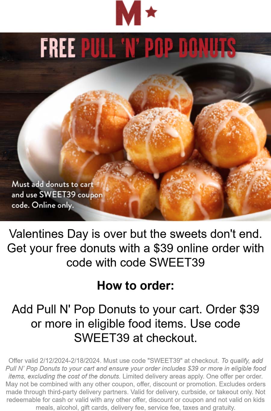 Millers Ale House restaurants Coupon  Free donuts on $39 at Millers Ale House restaurants via promo code SWEET39 #millersalehouse 