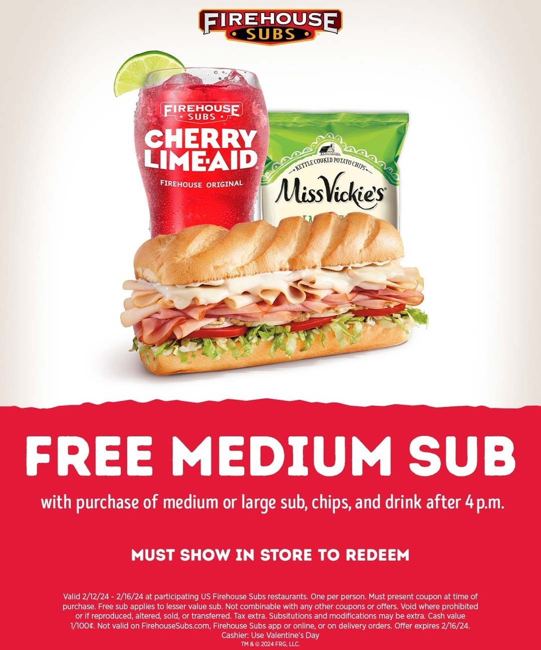 Firehouse Subs restaurants Coupon  Free medium sub with your meal today after 4p at Firehouse Subs #firehousesubs 