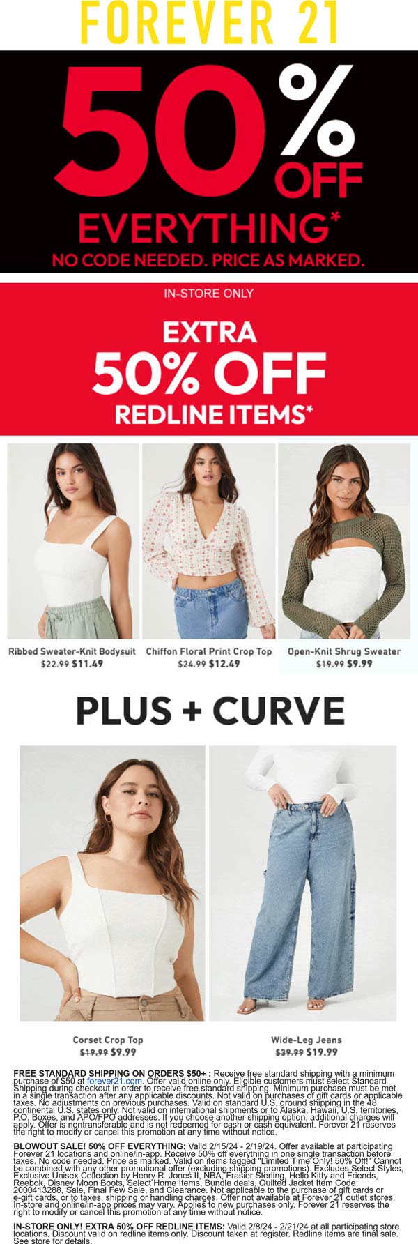 Forever 21 stores Coupon  50% off everything at Forever 21, ditto online #forever21 