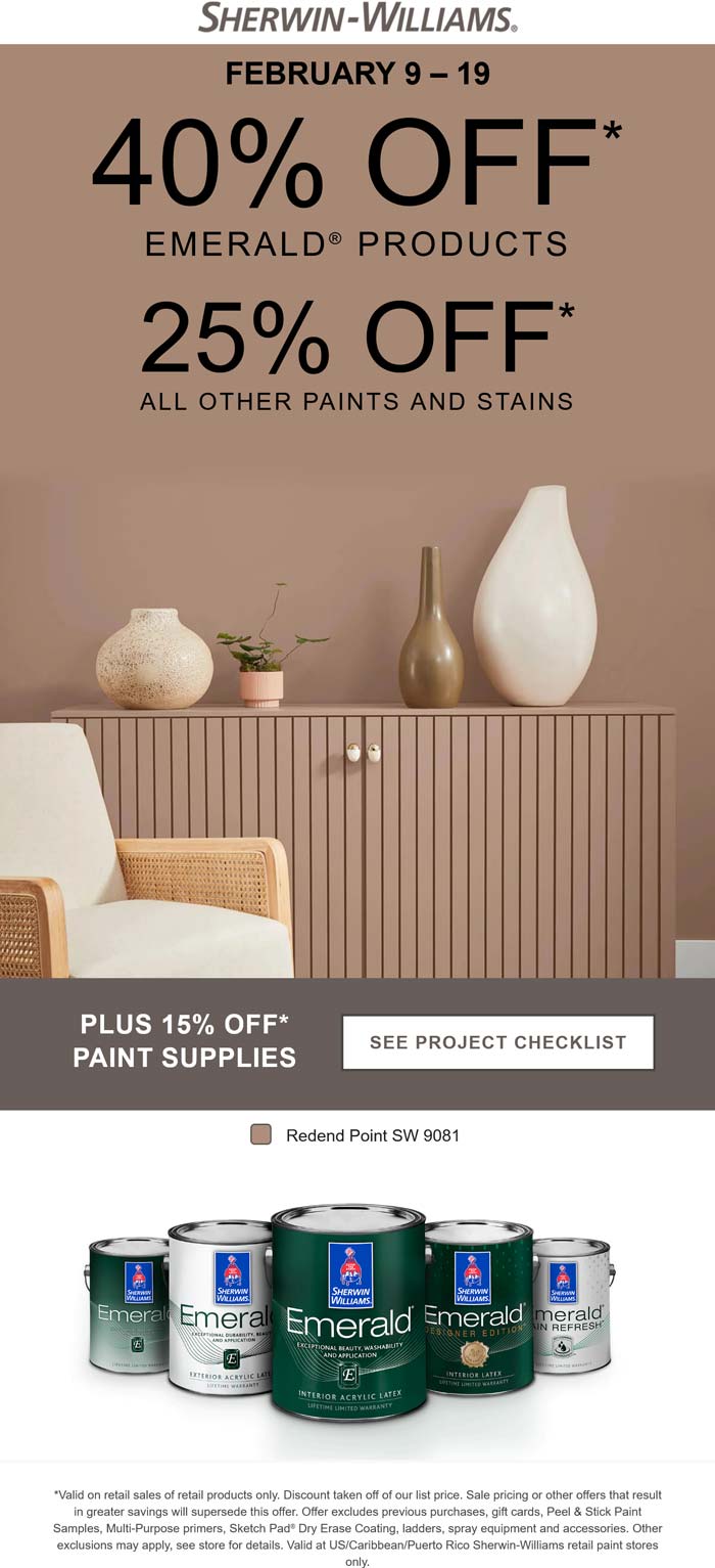Sherwin Williams stores Coupon  25-40% off all paints & stains at Sherwin Williams #sherwinwilliams 